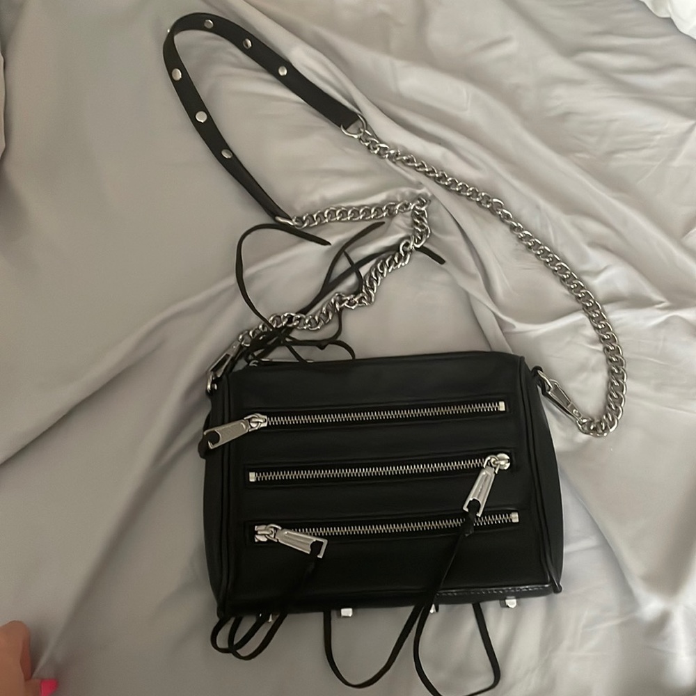 Rebecca Minkoff Black Leather Crossbody Bag with Silver Hardware